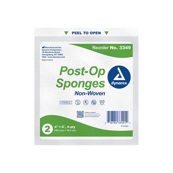Dynarex Post-op Sponge - Sterile 2's, 4 Ply - 25ea/bx, 24bxs/cs (600 Count)