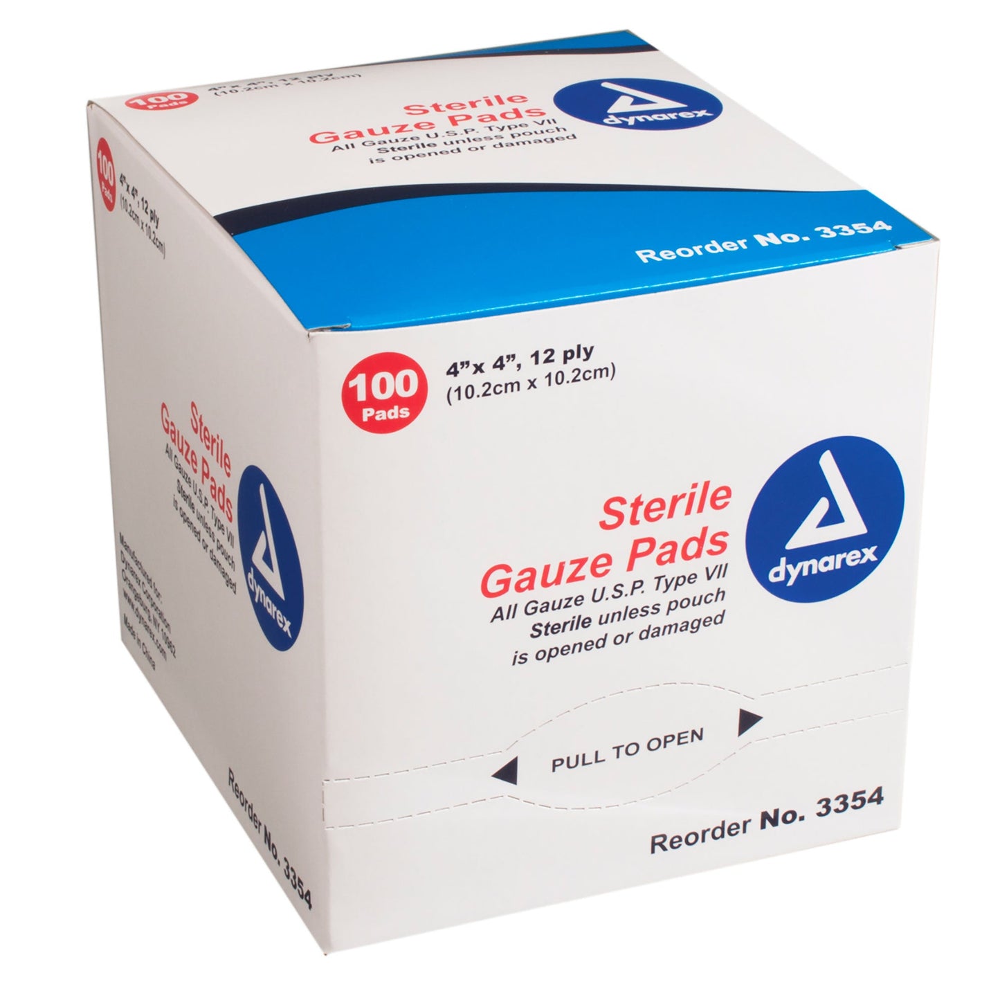 Dynarex Gauze Pad - Sterile 1's, 4" x 4" 12 Ply, 12/100/cs