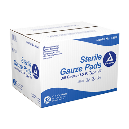 Dynarex Gauze Pad - Sterile 1's, 4" x 4" 12 Ply, 12/100/cs