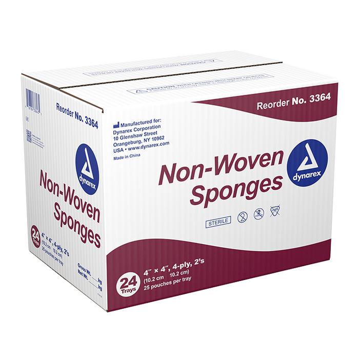 Dynarex Non-Woven Sponge - Sterile 2's, 4" x 4" 4 Ply, 24/25/cs