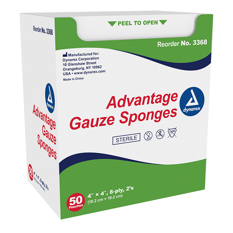 Dynarex Gauze Sponge - Sterile 2's, 4" x 4" 8 Ply, 12/50/cs