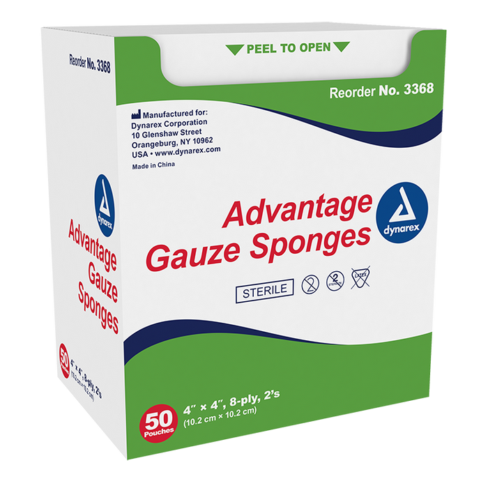 Dynarex Gauze Sponge - Sterile 2's, 4" x 4" 8 Ply, 12/50/cs