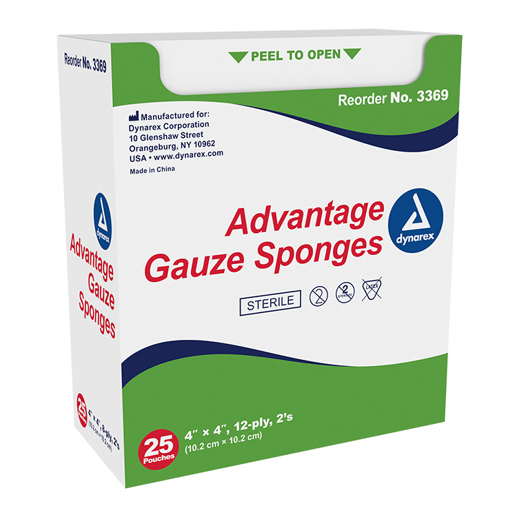 Dynarex Gauze Sponge - Sterile 2's, 4" x 4" 12 Ply, 24/25/cs