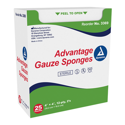 Dynarex Gauze Sponge - Sterile 2's, 4" x 4" 12 Ply, 24/25/cs