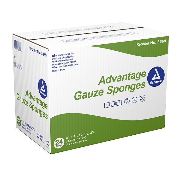 Dynarex Gauze Sponge - Sterile 2's, 4" x 4" 12 Ply, 24/25/cs