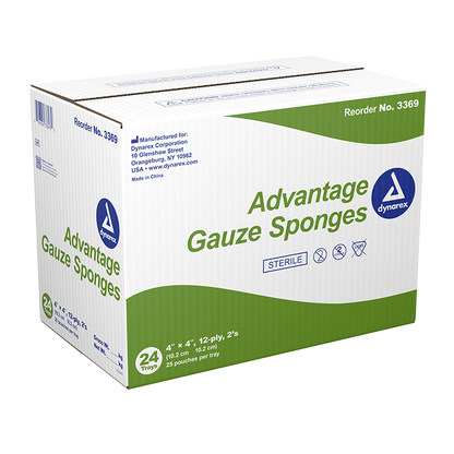 Dynarex Gauze Sponge - Sterile 2's, 4" x 4" 12 Ply, 24/25/cs