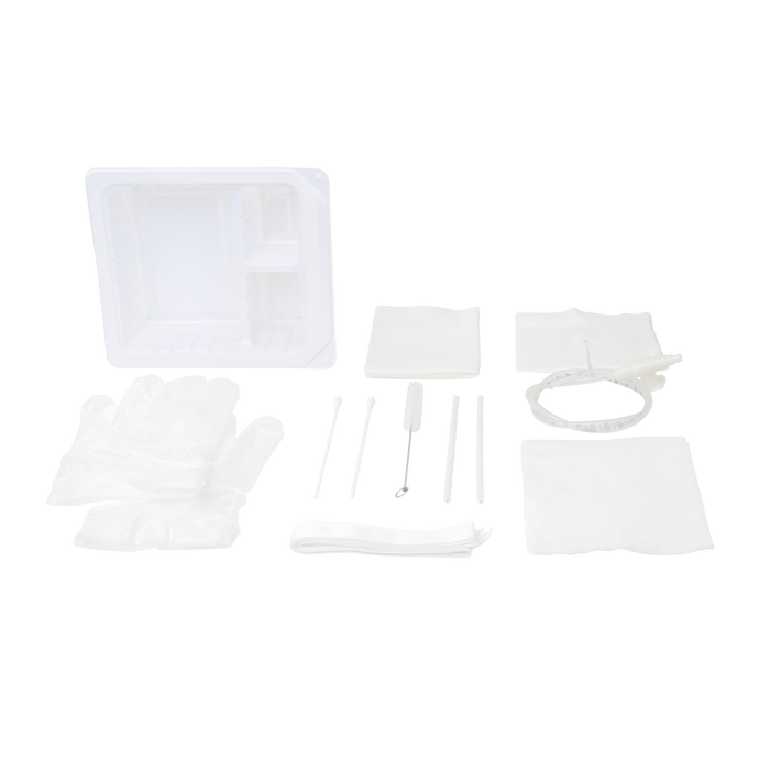 Dynarex Tracheostomy Care Kit - Two Compartment Tray with Vinyl Gloves and 14FR Catheter (20 Count)
