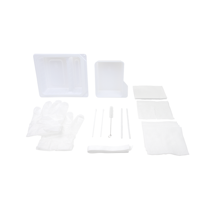 Dynarex Tracheostomy Care Kit - Two Compartment Tray with Vinyl Gloves (20 Count)