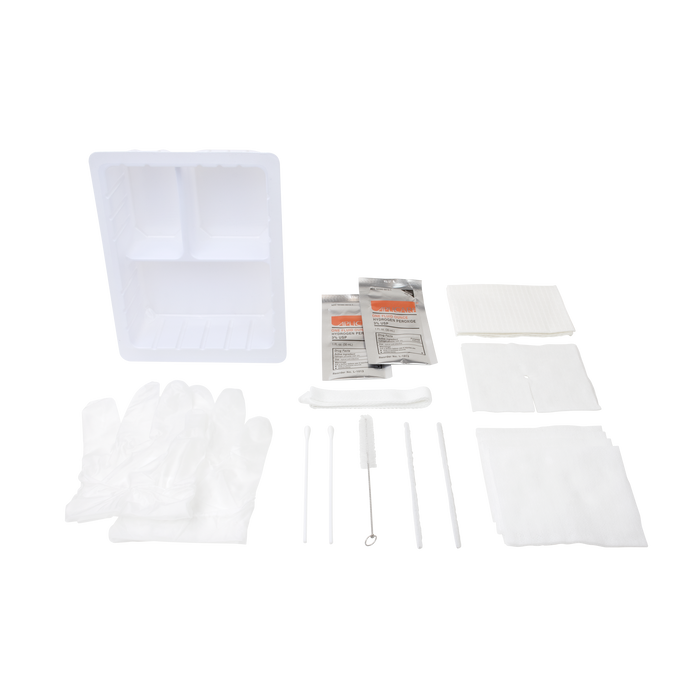 Dynarex Tracheostomy Care Kit - Three Compartment Tray with Vinyl Gloves and Peroxide (20 Count)