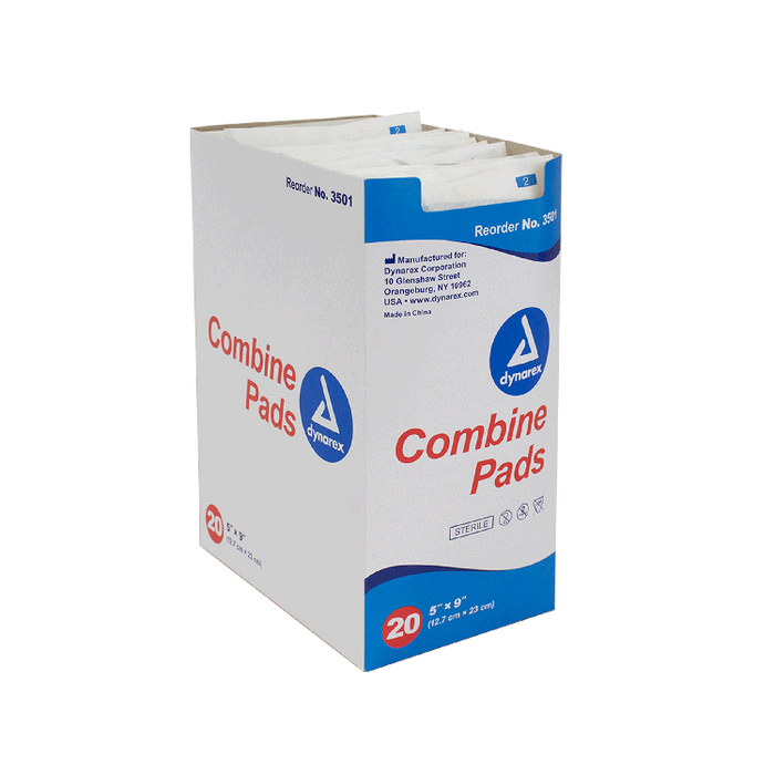 Dynarex Combine Pads 1/pouch - Sterile, 5" x 9", 20/20/cs