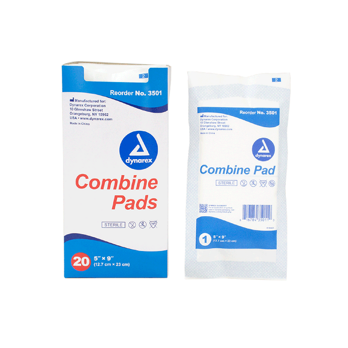 Dynarex Combine Pads 1/pouch - Sterile, 5" x 9", 20/20/cs