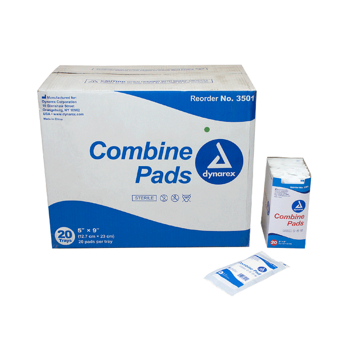 Dynarex Combine Pads 1/pouch - Sterile, 5" x 9", 20/20/cs