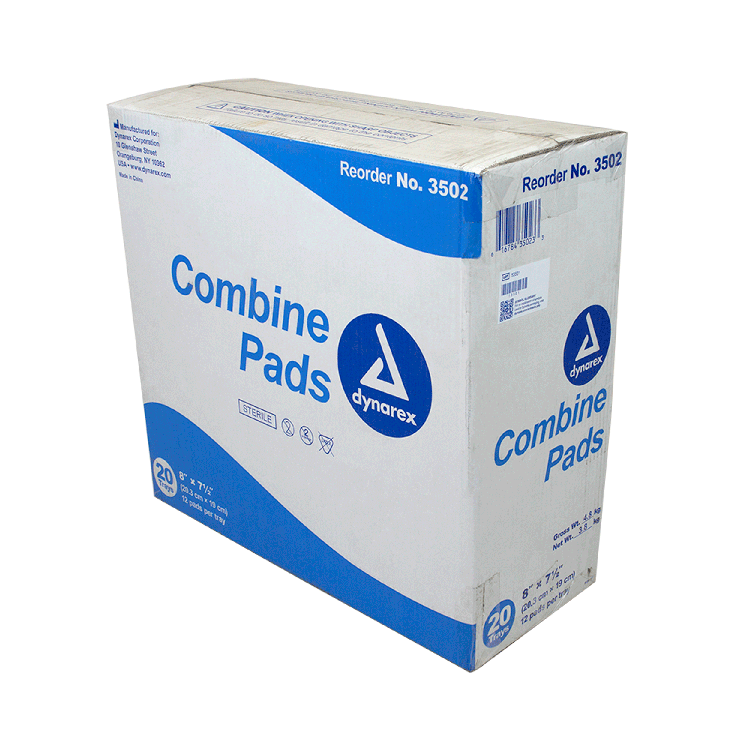 Dynarex Combine Pads 1/pouch - Sterile, 8" x 7.5", 12ea/bx, 20bxs/cs (240 Count)