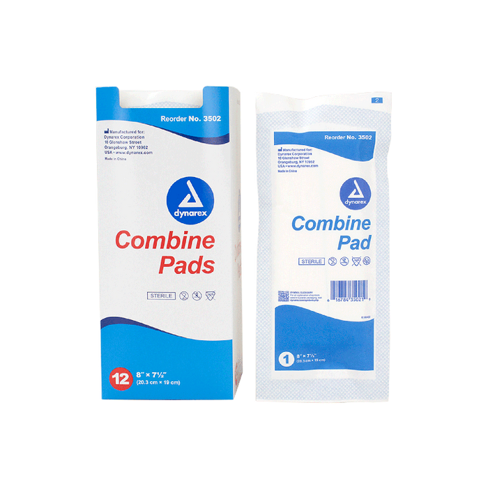 Dynarex Combine Pads 1/pouch - Sterile, 8" x 7.5", 20/12/cs