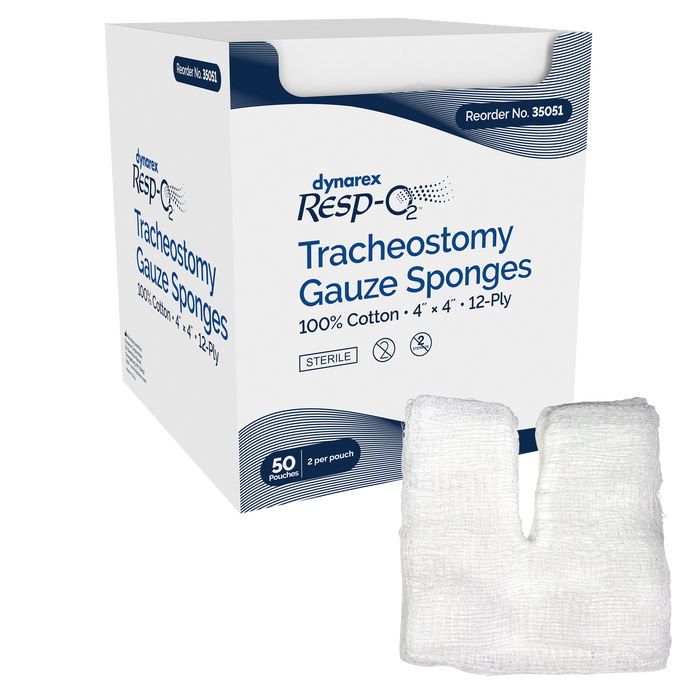 Dynarex Tracheostomy Sterile Drain Sponges - Gauze Sponges, 100% Cotton 4"x4" 2's, 12-Ply (600 Count)