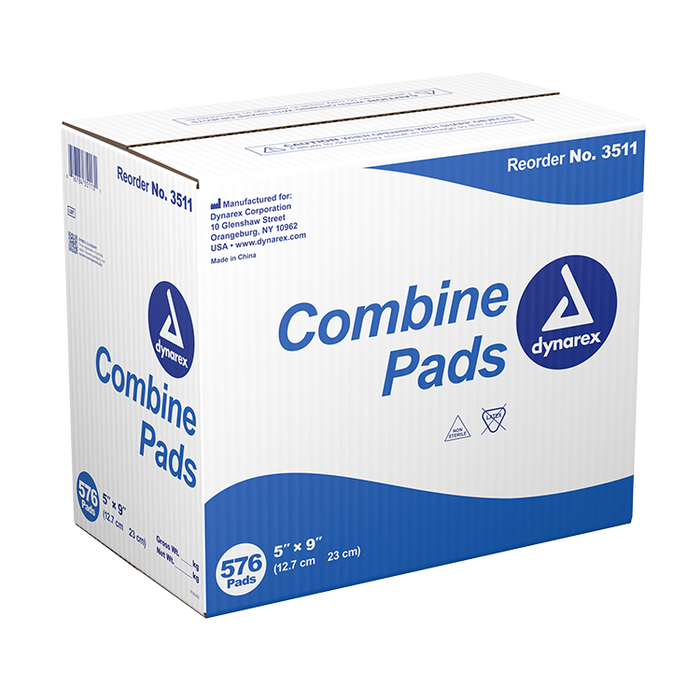 Dynarex Combine Pads - Non-Sterile, 5" x 9", Bulk/576/cs