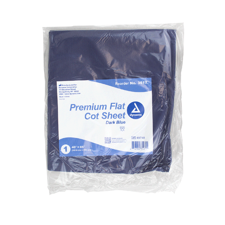 Dynarex Premium Flat Cot Sheet, 40" x 85", Dark Blue, 50/cs