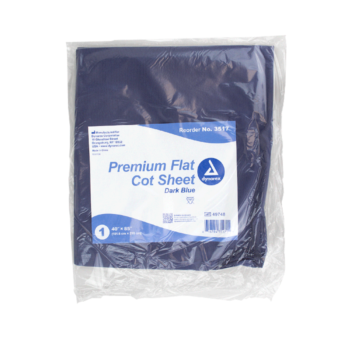 Dynarex Premium Flat Cot Sheet, 40" x 85", Dark Blue, 50/cs