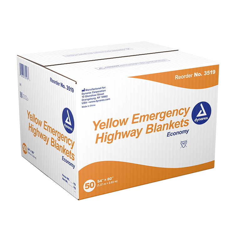 Dynarex Yellow Emergency Highway Blanket (economy), 54" x 80", 50/cs