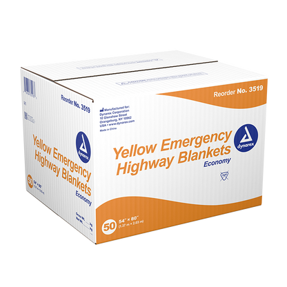 Dynarex Yellow Emergency Highway Blanket (economy), 54" x 80", 50/cs