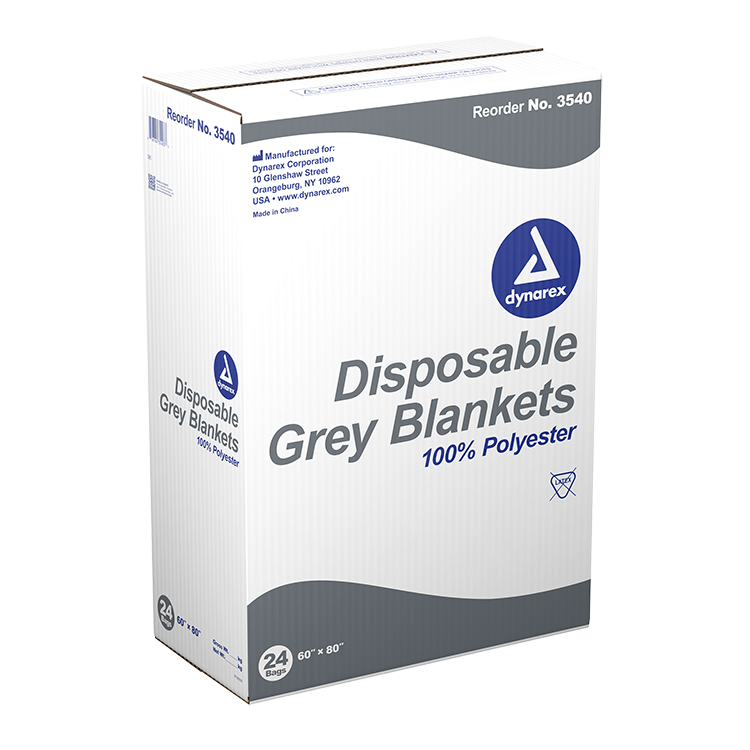 Dynarex Disposable Grey Blanket - 100% Polyester, 60" x 80", 24/cs