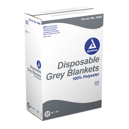 Dynarex Disposable Grey Blanket - 100% Polyester, 60" x 80", 24/cs