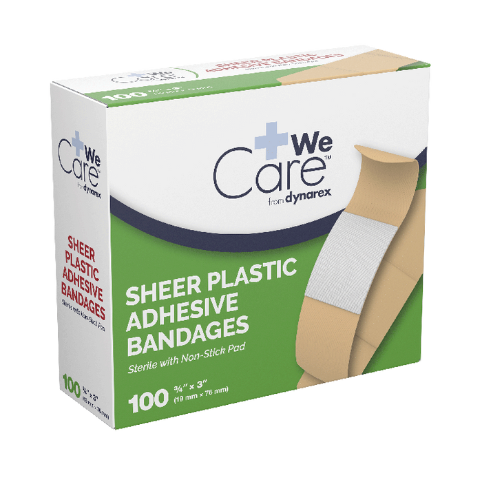 Dynarex Sheer Plastic Adhesive Bandages - Sterile, 3/4" x 3", 24/100/cs