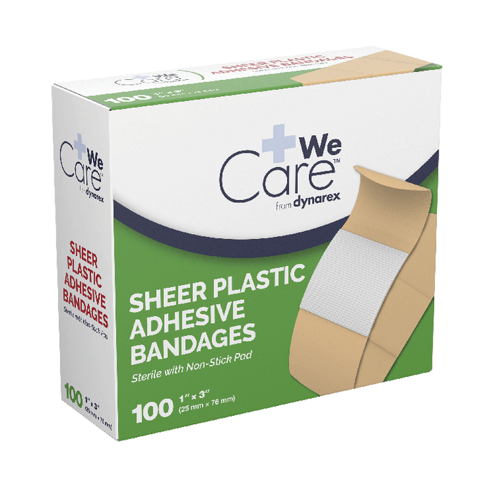 Dynarex Sheer Plastic Adhesive Bandages - Sterile, 1" x 3", 24/100/cs