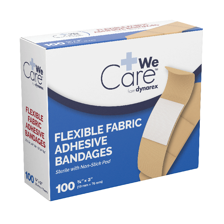 Dynarex Adhesive Flexible Fabric Bandages - Sterile, 3/4" x 3", 24/100/cs