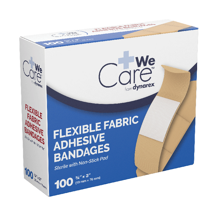 Dynarex Adhesive Flexible Fabric Bandages - Sterile, 3/4" x 3", 24/100/cs