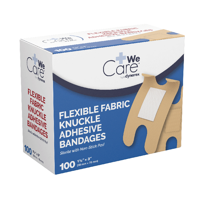 Dynarex Adhesive Fabric Bandages Knuckle - Sterile, 1 1/2" x 3", 24/100/cs