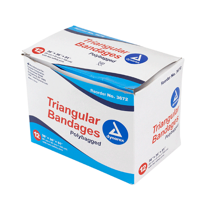 Dynarex Triangular Bandages, 36" x 36" x 51", 12/bx