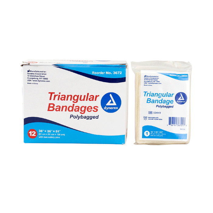 Dynarex Triangular Bandages, 36" x 36" x 51", 12/bx