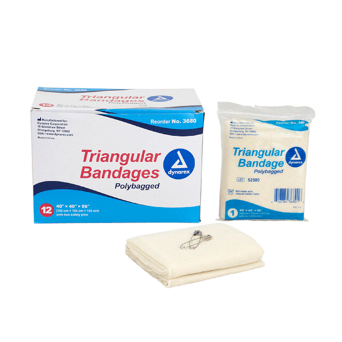 Dynarex Triangular Bandages, 40" x 40" x 56", 12/bx