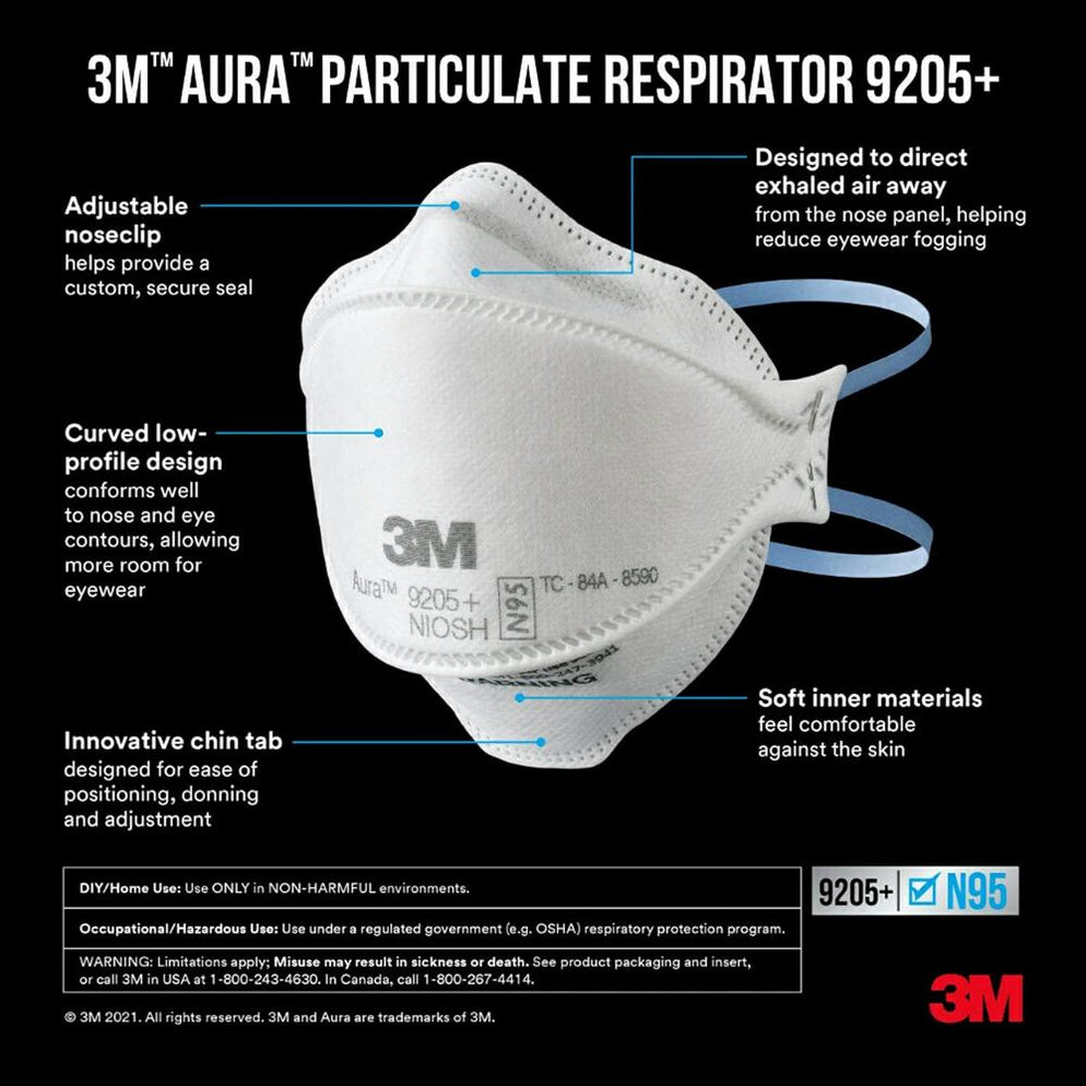 3M 440pcs Aura 9205+ Particulate Respirator N95 Face Mask, Regular Siz ...