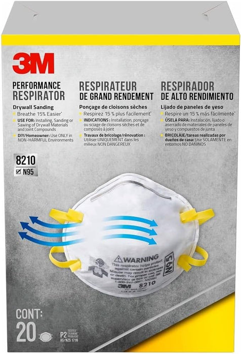 3M Particulate Respirator 8210, N95 Face Mask, Regular Size, 160 per Case