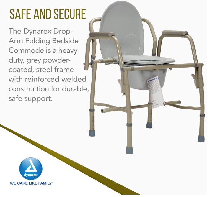 Dynarex Drop-Arm Commode, Steel