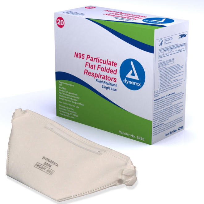Dynarex N95 Particulate Respirator Mask, Flat  20ea/bx, 12bx/cs (240 Count)