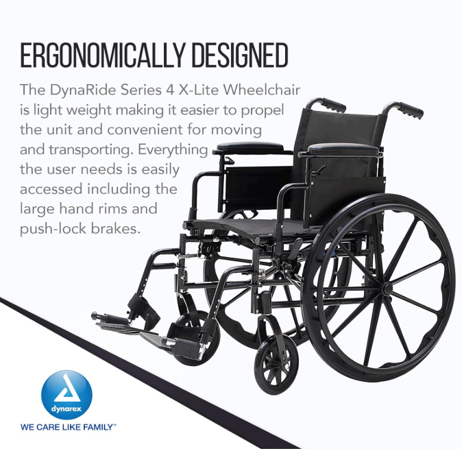 Dynarex DynaRide S4 X-Lite Wheelchair w/ Flip Desk Arm F, Silver Vein Finish
