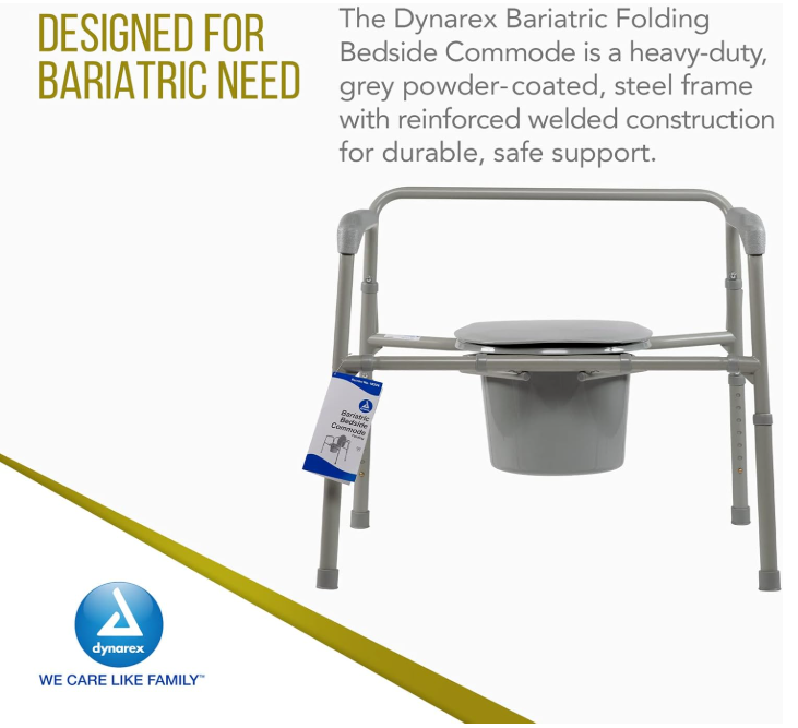 Dynarex Bari+Max Bariatric Folding Commode, Steel Adjustable Heigh 32" - 38"