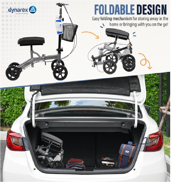 Dynarex Steerable Knee Walker with Basket - Hammer Tone