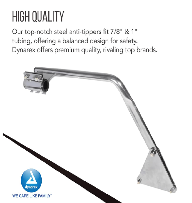 Dynarex Wheelchair Front Anti Tippers - 7/8" - 1", Compatible with K3/K4, (Pair)