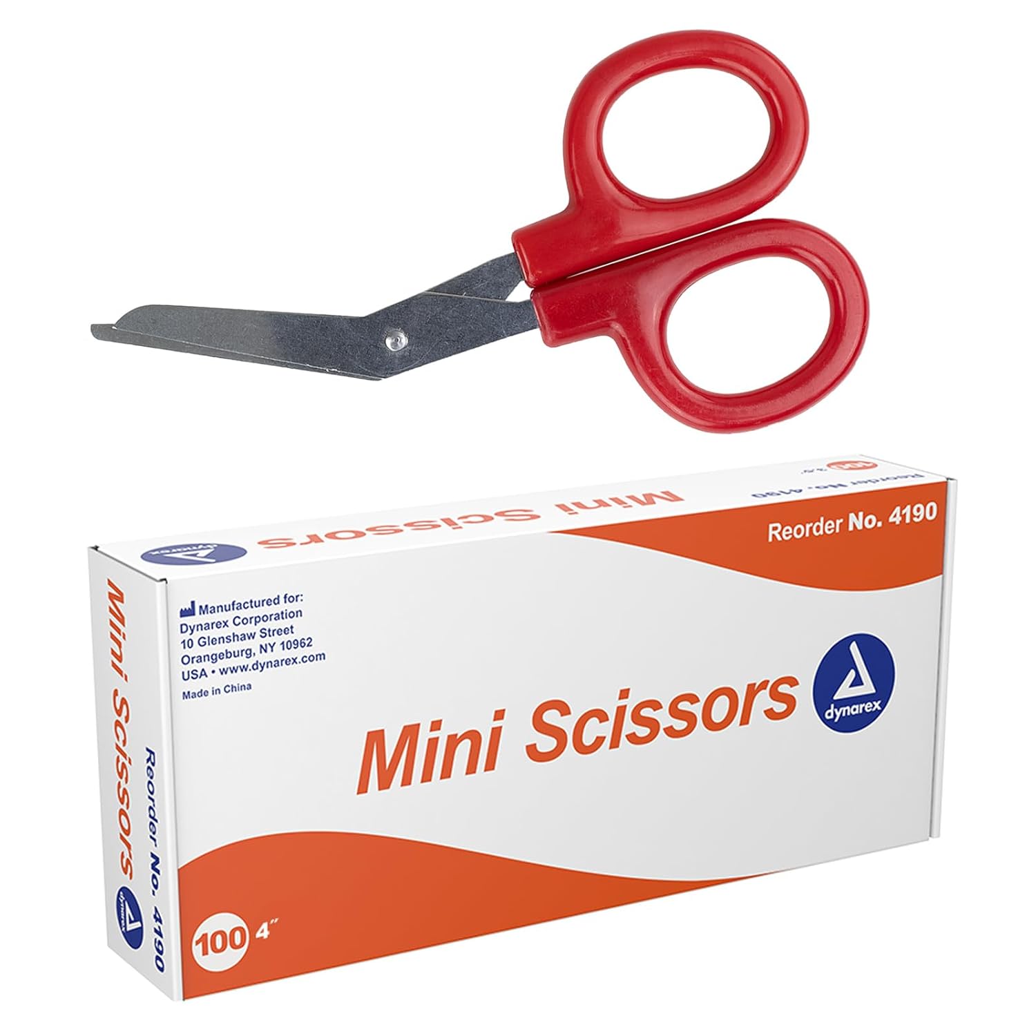 Dynarex Mini Scissors, 4" Red - 100ea/bx, 5bxs/cs (500 Count)