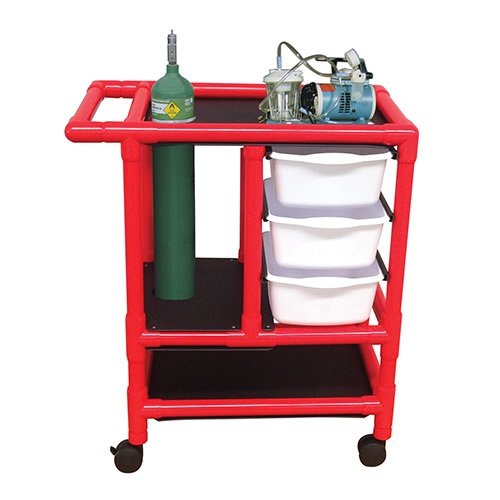 MJM International R1010-3TW Crash Cart, 75 oz Capacity, 36.5" Height x 31.5" Length x 20" Width, Red