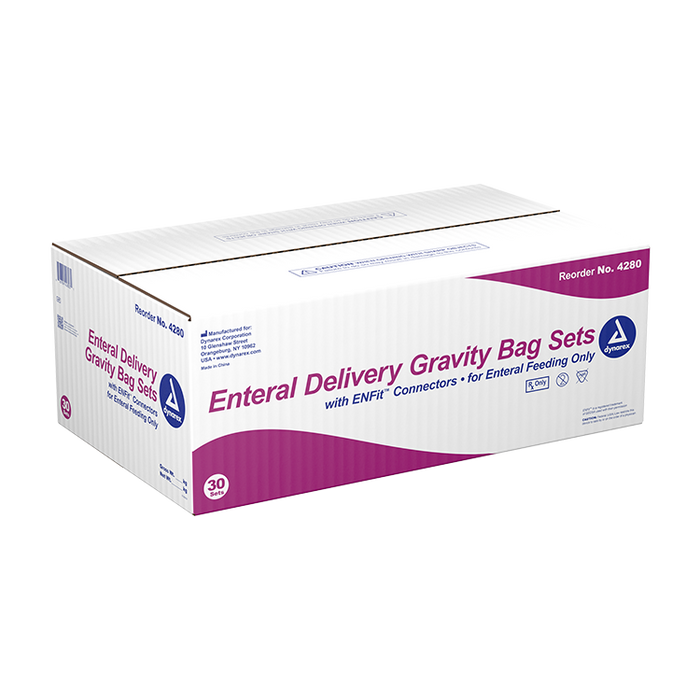 Dynarex Enteral Delivery Gravity Bag Set - w/ ENFit Connector (30 Count)