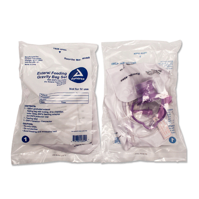 Dynarex Enteral Delivery Gravity Bag Set - w/ ENFit Connector (30 Count)