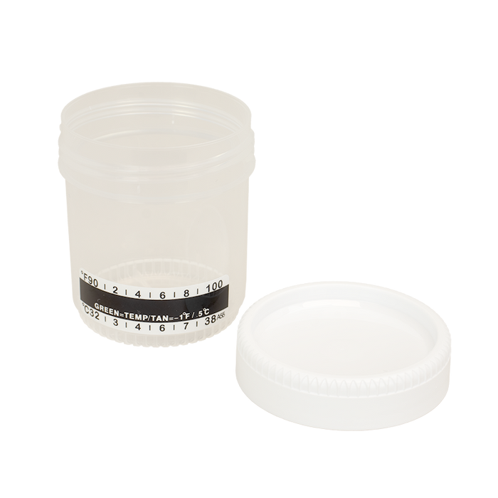 Dynarex Urine Container with Temperature Strip, 90 mL - Transparent, White (400 Count)