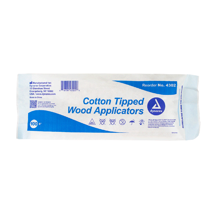 Dynarex Cotton Tipped Wood Applicators - Non-Sterile, in Pouch (10000 Count)