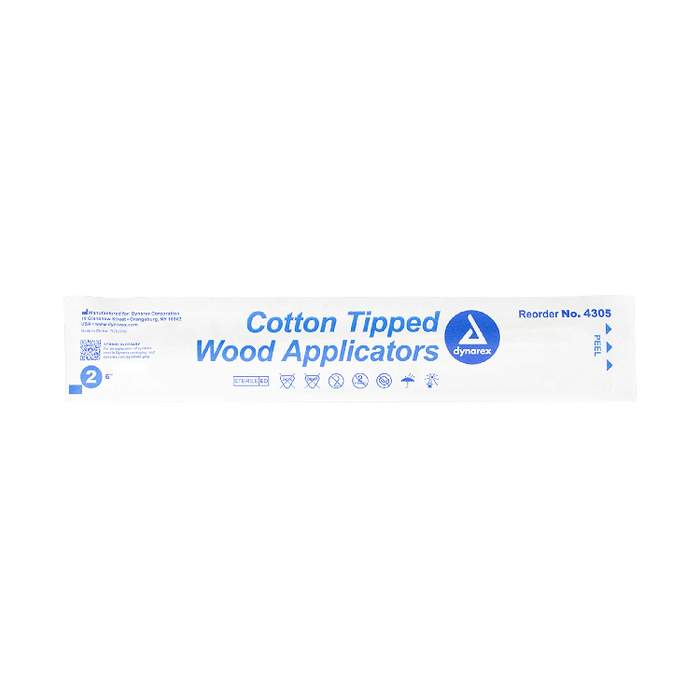 Dynarex Cotton Tipped Wood Applicators - Sterile, in Pouch (2000 Count)