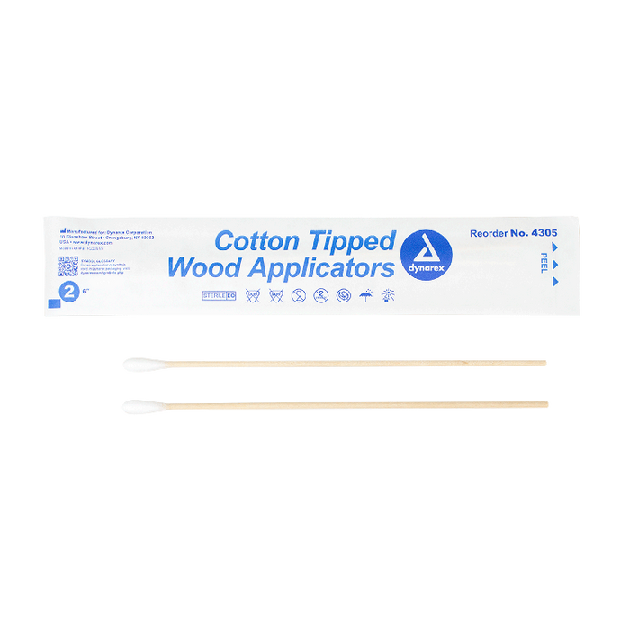 Dynarex Cotton Tipped Wood Applicators - Sterile, in Pouch (2000 Count)